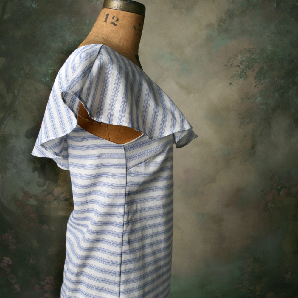 Aakaa One Shoulder Ruffle Shift Dress Stripe Sz S. - Picture 5 of 8